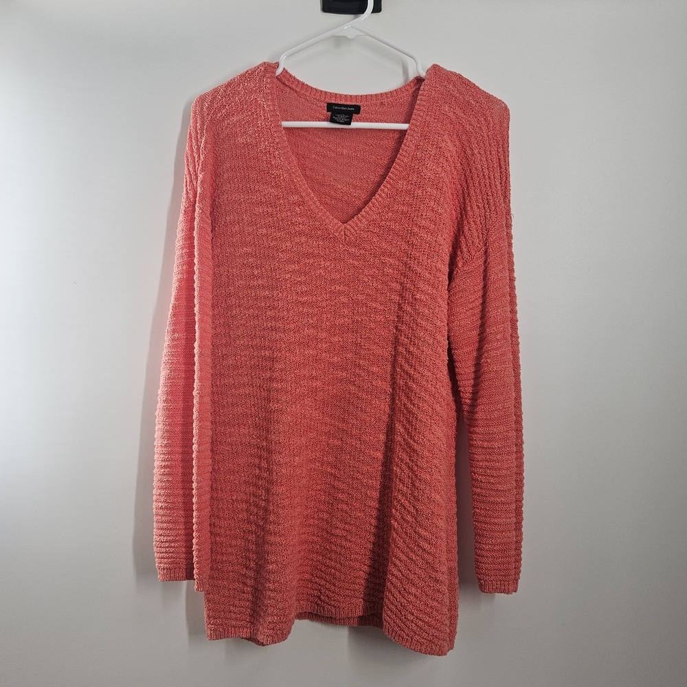 Calvin Klein Jeans V Neck Long Sleeve Sweater Size Large Women's